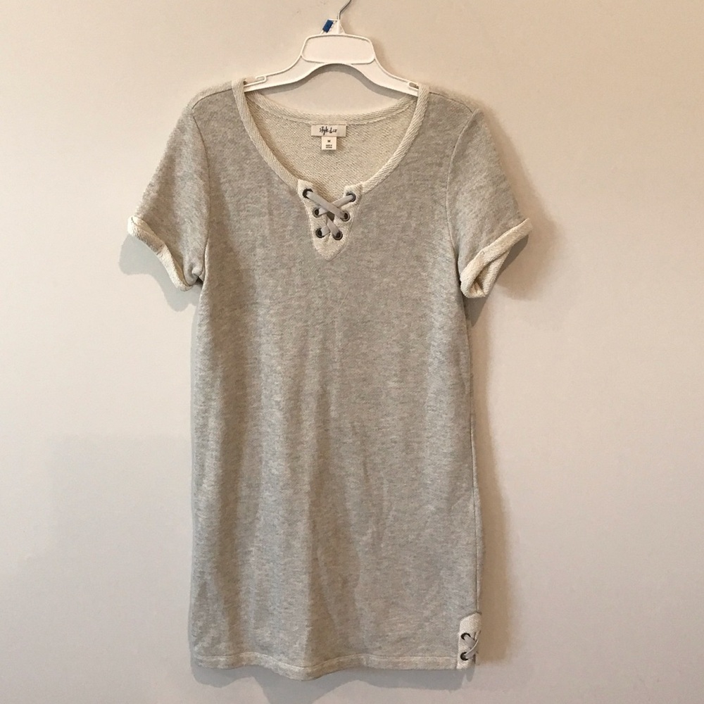 Style & Co. Heather Gray Lace-Up Short Sleeve Dress.  Perfect for beach cover up